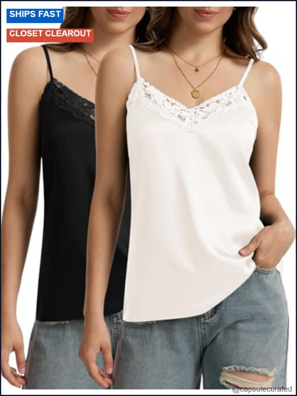 Silk Camisole Top Women V Neck Lace Satin Tank Adjustable Spaghetti Strap